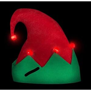 15 LED Light Up Festive Christmas Santa Elf Hat - Family 12 Pack Red